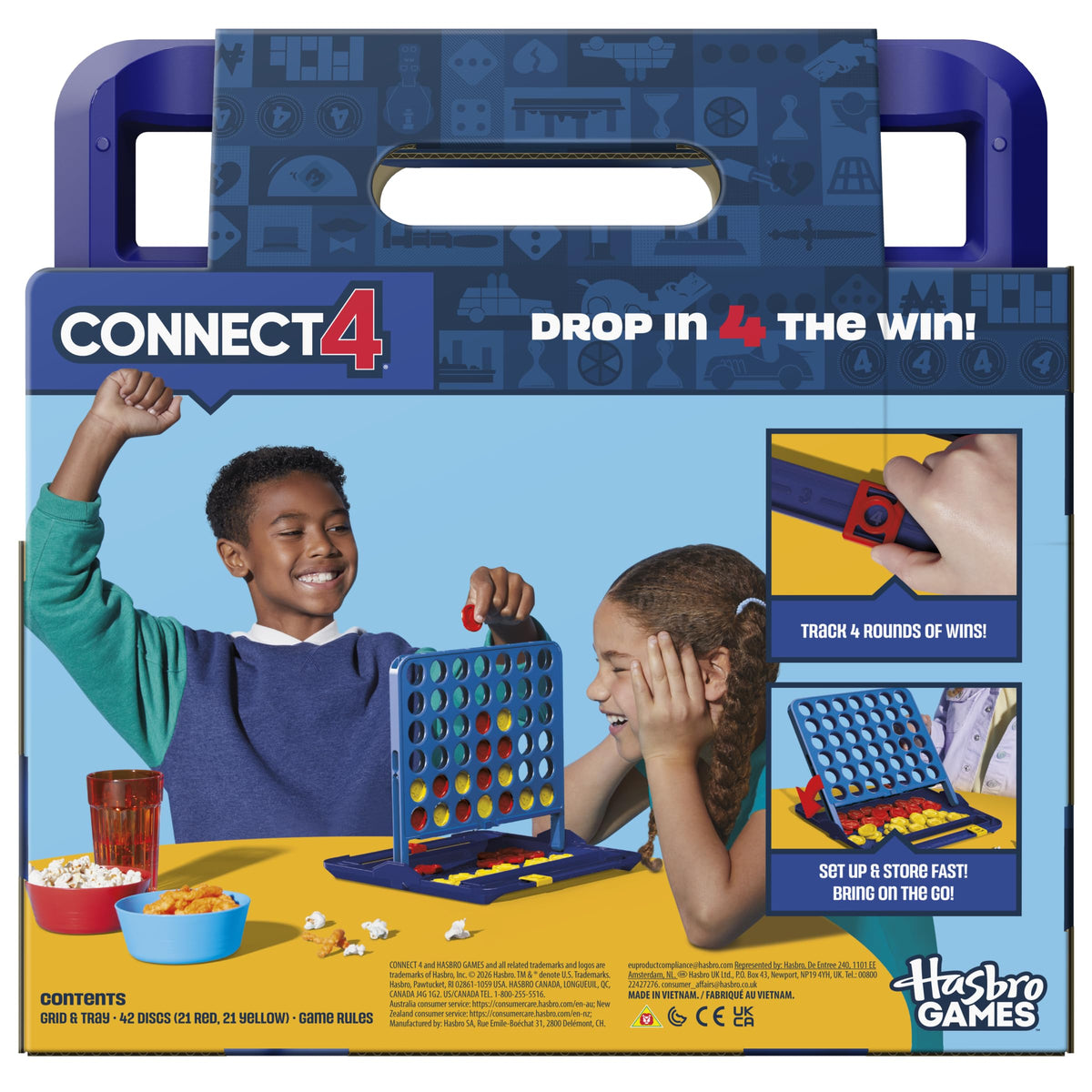 Official Hasbro Games Connect 4 Game (2025 Edition) | All-in-1 Storage, Carrying Case, Score Tracker | Ages 6+ | 2 Players | Family Games for Kids