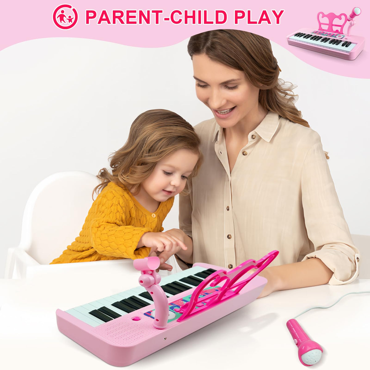 Love&Mini Kids Piano Keyboard Toys for Girls | 37-Key Kids Piano Keyboard with Stool, Stand & Microphone, Pink Piano Toys for Girls Ages 3+