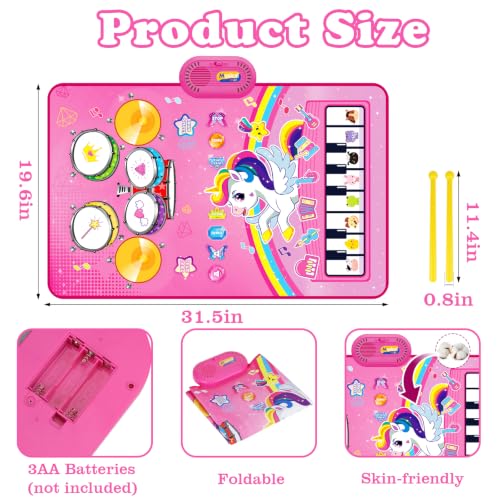 Toys for 1 Year Old Girl Gifts: 3 in 1 Baby Musical Mat Toddler Toy Age 1-2 | Piano Drum Animal Touch Unicorn Toys - Infant Music Toy 12-18 Months Babies Birthday Gifts for 1 2 3 Year Old Boys Girls