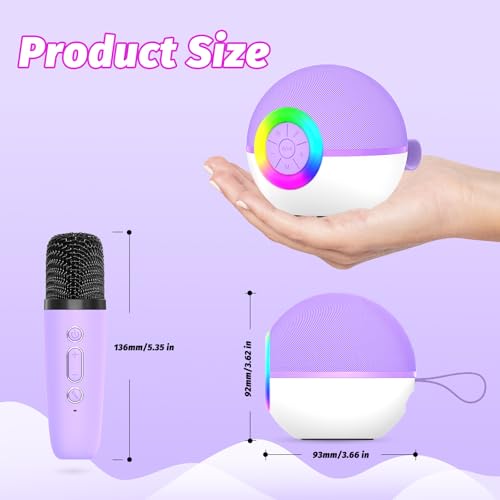 goopow Mini Karaoke Machine Speaker for Kids Adults, Portable Bluetooth Microphone Song Toys with LED Light, Best Chritmas Birthday Festival Gift for 3 4 5 6 7 8+ Year Old Girls Boys (Purple-2MIC)