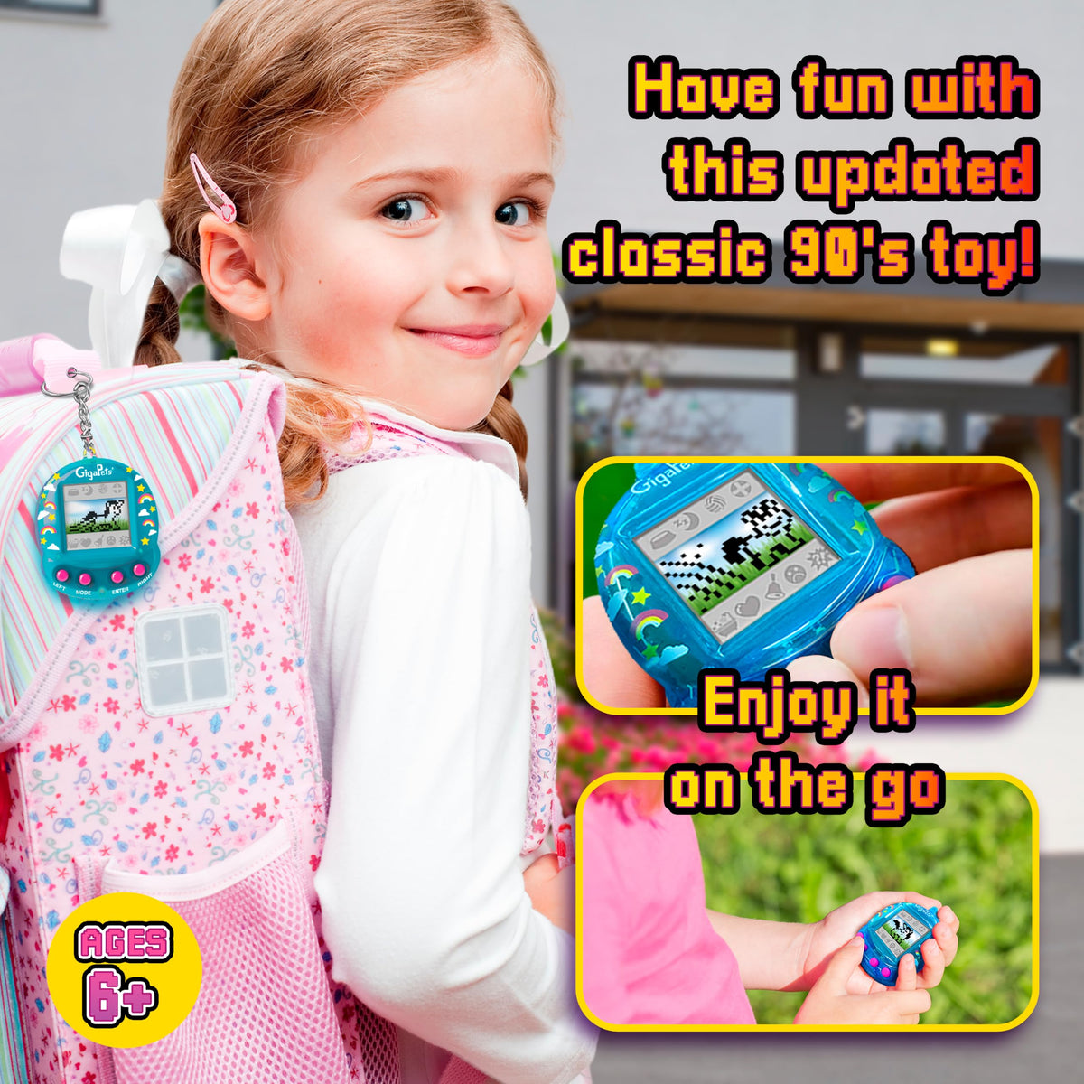 Giga Pets Interactive Digital Pet Toy, Boys & Girls, Unicorn, Ages 6+ | Virtual Pets for Boys and Girls Toy, 600+ Animations, App-Free Activities for Travel and Nostalgic 90s-Inspired Gifting