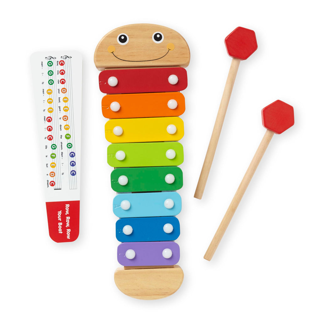 Melissa & Doug Caterpillar Wooden Xylophone Musical Toy Set | 4 Pieces, Rainbow Xylophone, 2 Self-Storing Wooden Mallets, Song Card, Musical Pretend Play, Preschool Toys for Kids, Ages 3+