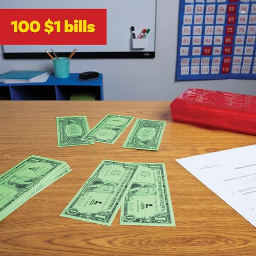 LEARNING ADVANTAGE One Dollar Play Bills, Set of 100, Sized Like Real Cash | Play Money for Teaching Currency and counting