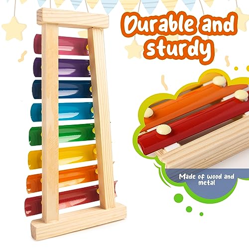 MCPINKY Xylophone for Kids with 2 Mallets, Wooden, Rainbow | Baby Xylophone, Musical Instruments Toy for Toddlers, Birthday Party Favors