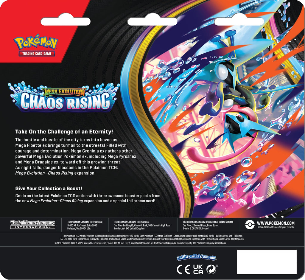 Pokémon TCG: Mega Evolution—Chaos Rising Triple Pack (1 Foil Promo Card & 3 Booster Packs)