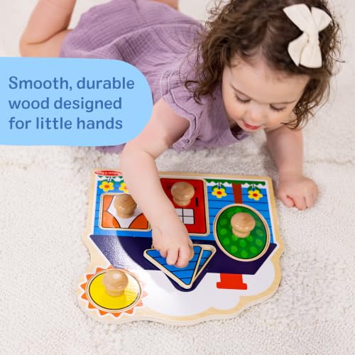 Melissa & Doug First Shapes Jumbo Knob Wooden Peg Puzzle | 6 Pieces, Wooden Board, 5 Extra-Thick Shape Pegs, Matching & Sorting Play, Montessori Inspired Toddler Toys for Kids, Ages 1+