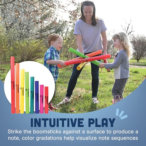 Constructive Playthings Boomwhackers Music Sensory Sound Tubes, Set of 8 | C to C Scale Musical Sound Tube, Classroom Instruments for Kids, Diatonic Set of 8