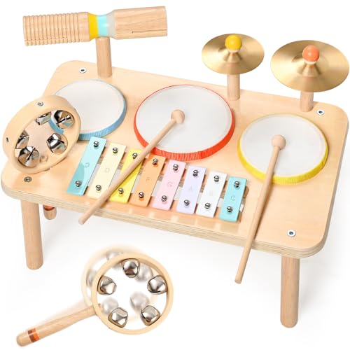 WINGYZ Kids Drum Set, 9-in-1 Montessori Toys | Wooden Musical Instruments for Toddlers, Baby Musical Toys with Drums, Xylophone, Helps Hand-Eye Coordination