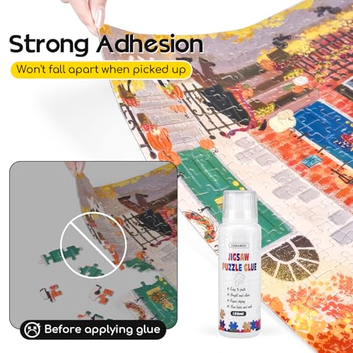 YAKAMOZ Jigsaw Puzzle Glue Clear with Silicone Brush, Sponge Head, 120mL | Clear Drying Formula | Protect Finished Puzzle Artwork | Easy Sponge Head Application