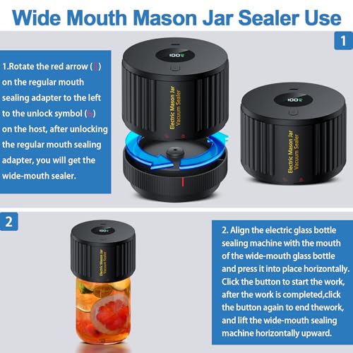 LOVE MOMENT Electric Mason Jar Vacuum Sealer Kit with One Touch Auto-Pause | for Wide Mouth and Regular Mouth Mason Jar