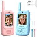 Upgraded Kids Video Walkie Talkies 2 Pack, Rechargeable Long Range Walkie Talkies for Kids, Video Intercom with Voice-Changing, Photo Sharing, Voice Chat, Emoji Messaging Modes