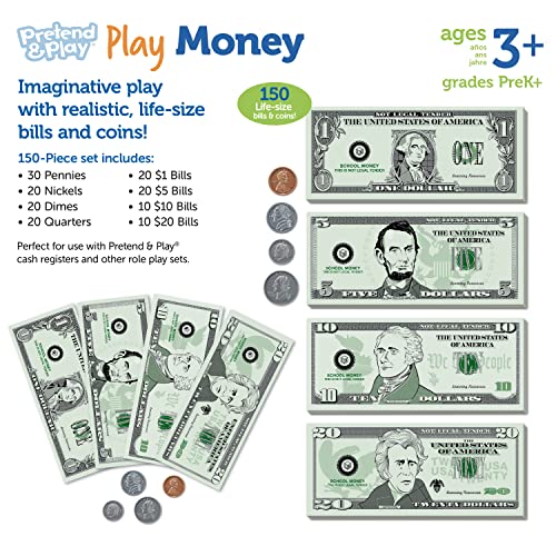 Learning Resources Pretend & Play Money | Kids Cash Register, Dollars, Pretend Classroom Play Sets for Kids, Toy Currency, Toy Dollar Bills