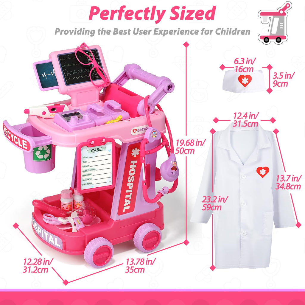 Liberry Toddlers Doctor Kit Toy for Girls Boys Ages 2 3 4 5, Pink | Kids Doctor Playset with Cart, Costume & Stethoscope, Role Play, Pretend Play Medical Toys, Birthday Gift