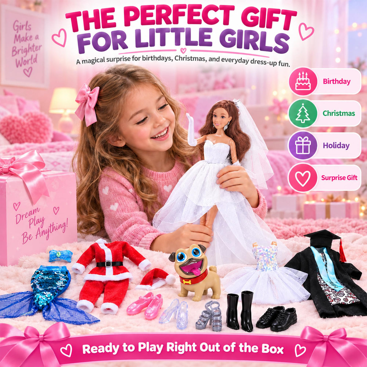 11.5 Inch Doll Clothes and Accessories Gift Set with 1 Fashion Doll