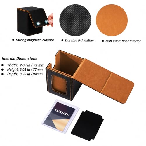 Venssu MTG Deck Box with Commander Display, Fits TCG Cards (Black＆Brown) | Holds 120 Single/100 Double-Sleeved Cards, Fit MTG/PTCG/OPTCG Cards, Strong Magnet, PU Leather, With 2 Dividers & 1 Toploader