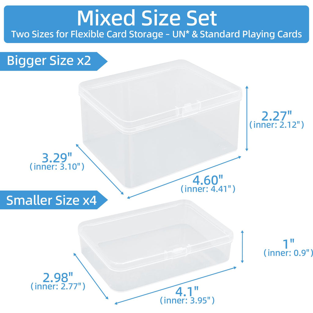 neotidy Playing Card Storage Box Set of 6, Clear Plastic Playing Card Cases Organizer with Snap Lid, Mixed Sizes Card Game Storage for UN* Cards, Standard Decks, Trading Cards, Card Game Holder Case