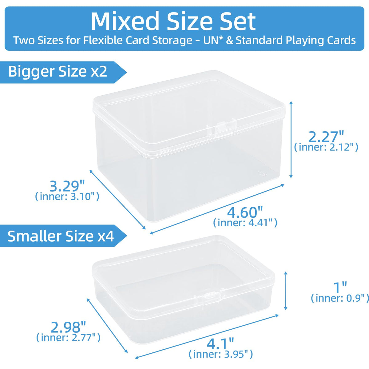 neotidy Playing Card Storage Box Set of 6, Clear Plastic Playing Card Cases Organizer with Snap Lid, Mixed Sizes Card Game Storage for UN* Cards, Standard Decks, Trading Cards, Card Game Holder Case