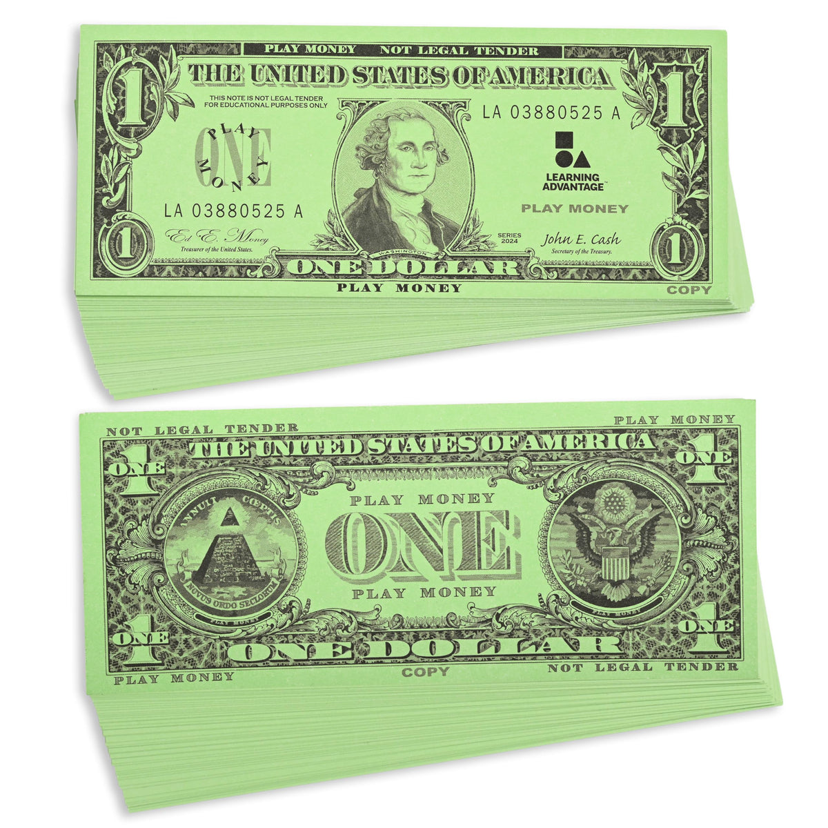 LEARNING ADVANTAGE One Dollar Play Bills, Set of 100, Sized Like Real Cash | Play Money for Teaching Currency and counting