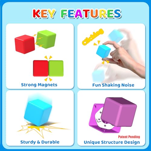 Magnetic Building Blocks Large, 1.65 inch Stacking Cubes for Toddlers | Sensory & Montessori Toys for Boys & Girls 1 2 3 Years Old, Toddler Travel Toys, Magnet Toys for Kids Birthday Gifts (12 PCS)