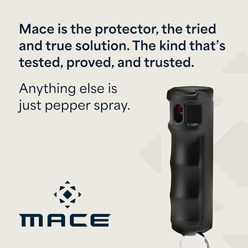 Mace Pepper Spray - Maximum Police Strength OC with UV Dye, Fast Flip Top, Ergonomic Finger Grip, Easy Carry Keychain, 12 Feet Range, 0.42 oz Compact Model, Self Defense Pepper Spray for Women & Men