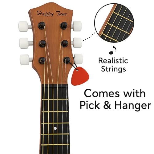 23" Acoustic Guitar, Kids 6 String Toy Guitar - Realistic Steel Strings - Beginner Practice First Musical Instrument for Children, Toddlers (Brown)