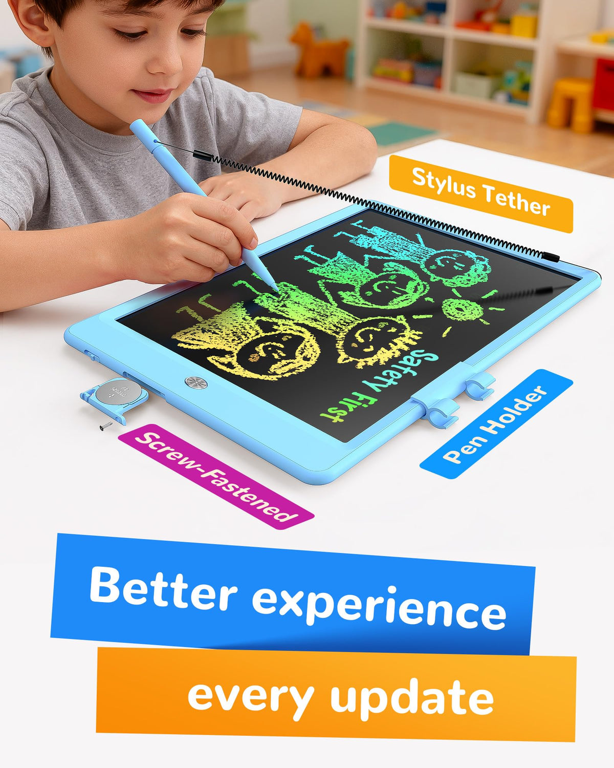 KOKODI LCD Writing Tablet, Gifts for 3 Years Old Boys and Girls，10 Inch Colorful Doodle Board Drawing Tablet, Erasable Reusable Electronic Drawing Pads, Educational and Learning Toys for Kids