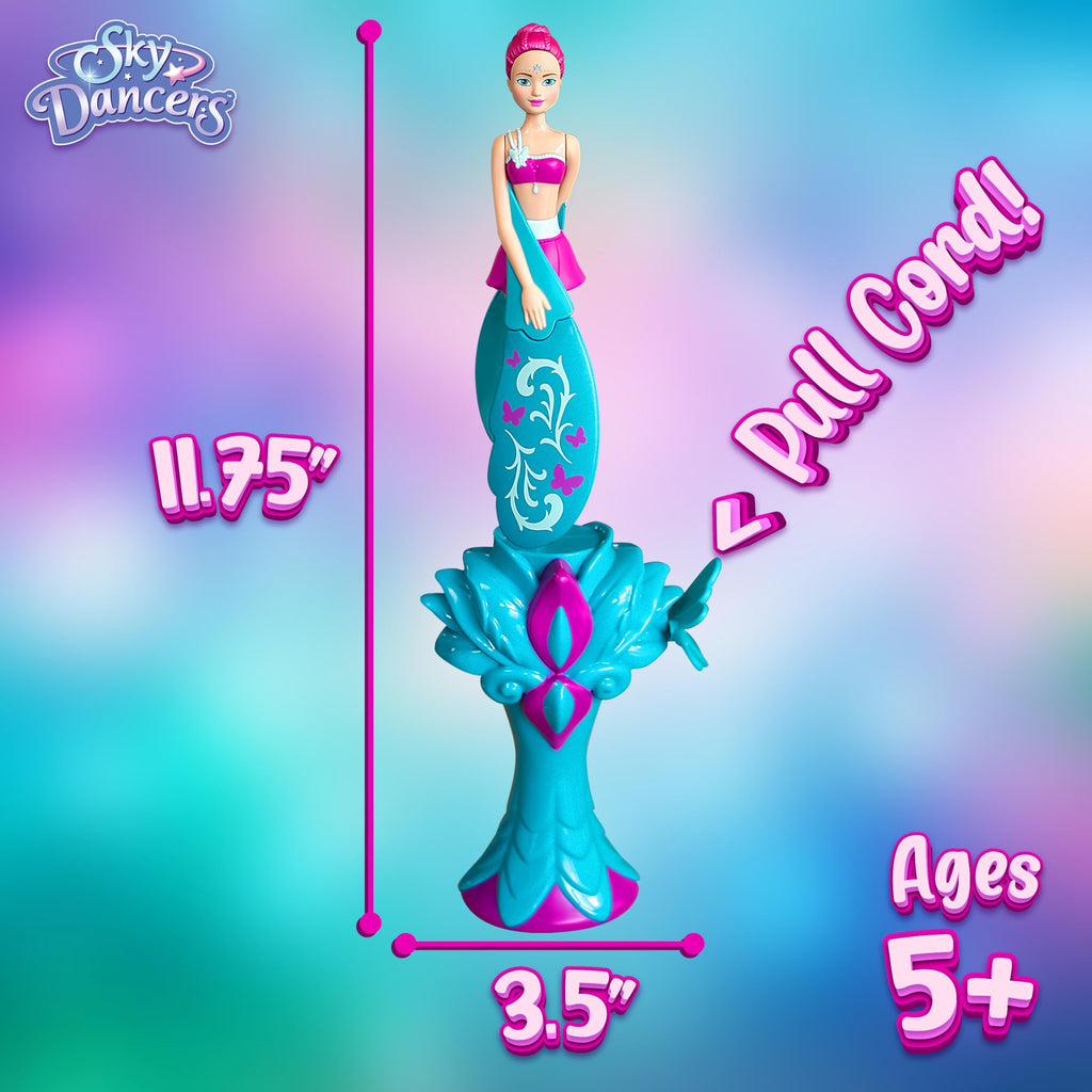 Sky Dancers Flying Doll, Pull-String Toy, No Batteries, Turquoise Twinkle | Really flies; Pull-string powered; No batteries; Indoor/outdoor play; Screen-free fun; Ages 6+, retro