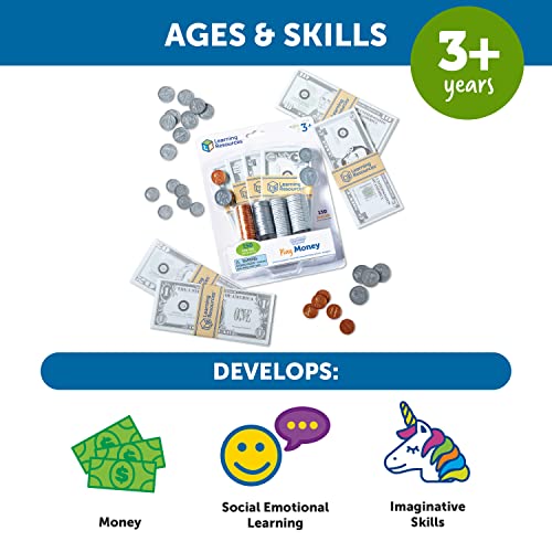 Learning Resources Pretend & Play Money | Kids Cash Register, Dollars, Pretend Classroom Play Sets for Kids, Toy Currency, Toy Dollar Bills