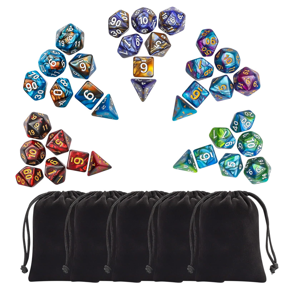 CiaraQ Polyhedral Dice Set - DND Role Playing Dice | Acrylic RPG Dice for Dungeons and Dragons MTG Table Games, Multi-color, 35pcs