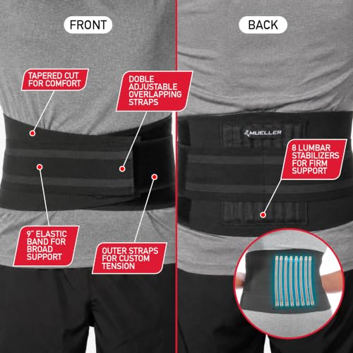 MUELLER Sports Medicine Adjustable Back Brace, Ideal for Upper and Lower Back Pain, Relief & Support for Men and Women, Strains, Sciatica, Scoliosis, Black