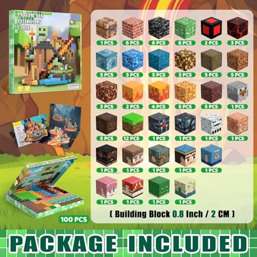 SSAWER Magnetic Blocks, 100PCS Toys Building Cubes Gifts for Kids Ages 3+ | Magnetic Cubes, 0.8 inches Building Blocks, STEM Construction Toys Christmas Birthday Party Gifts for Kids Boys Girls