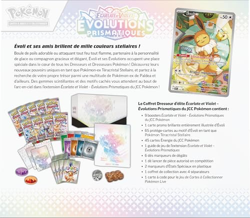 Pokémon: Scarlet & Purple Elite Trainer Set - Prismatic Evolutions of the Pokémon TCG (1 Fully Illustrated Promo Card, 9 Booster Packs & Premium Game Accessories)
