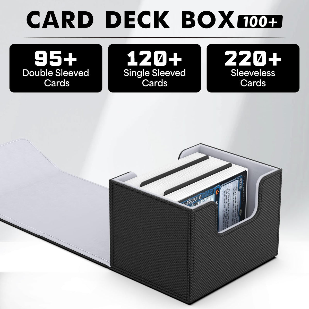 ZLCA MTG Deck Box Holds 120+ Single Sleeved Cards Commander Deck Box | Card Deck Box for Trading Cards Magnetic Card Storage Box Fits for Magic the Gathering TCG CCG (Black)