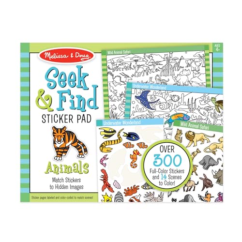 Melissa & Doug Seek & Find Sticker Pad Animals Activity Toy | 21 Pages, 14 Animal Scenes, 400 Color-Coded Stickers, Matching & Coloring Skills, Arts & Crafts Travel Toys for Kids, Ages 4+