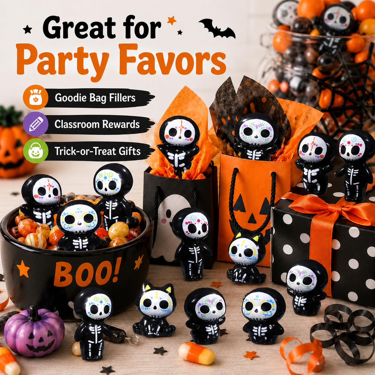 Celltestria 60pcs Halloween Mini Figurines Resin Ghost Toys | Halloween Party Favor Bag Fillers Embellishments Scrapbook Micro Fairy Garden Decor