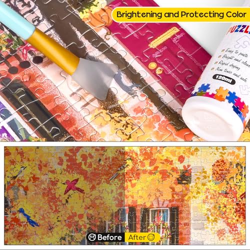 YAKAMOZ Jigsaw Puzzle Glue Clear with Silicone Brush, Sponge Head, 120mL | Clear Drying Formula | Protect Finished Puzzle Artwork | Easy Sponge Head Application