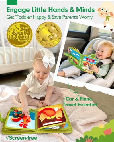 hahaland Busy Book for Toddlers 1-3 - Montessori Toys 1 Year Old Busy Board | 1 Year Old Boy Gifts Educational Quiet Activity Books 10 Pages, Toddler Christmas Stocking Stuffers One Year Old Travel Toys