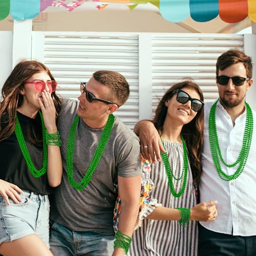 100PCS St Patricks Day Accessories, Green St. Patricks Day Beads Necklace, 33" Round Beads Irish Saint Patricks Necklaces Costume Bulk, Parade Throw Accessories for Wedding Birthday St. Patricks Decor