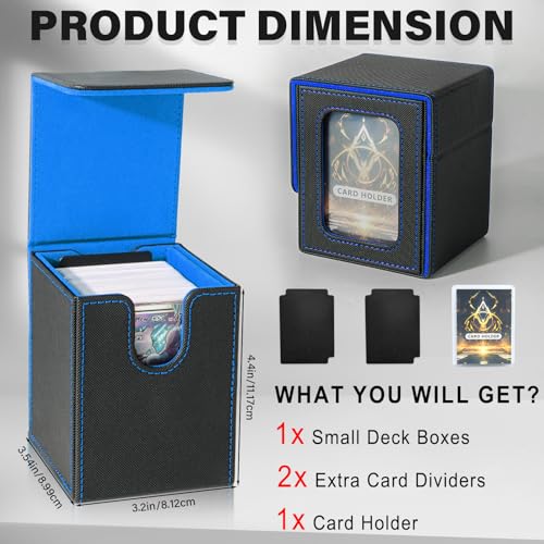 Card Deck Box for MTG Commander, Deck Case Holds 100 Double-Sleeved Cards | Magnetic Card Display Case, Magic Card Storage Box Fits for TCG/PTCG/CCG Card with 2 Dividers & 1 Top Loader,Black&Blue