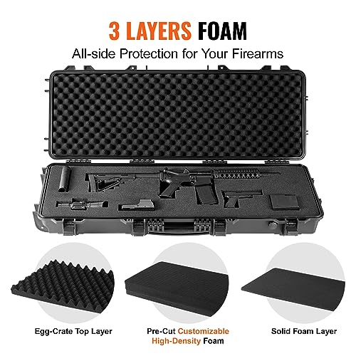 VEVOR Rifle Case, Rifle Hard Case with 4 Layers Fully-protective Foams, Lockable Hard Gun Case with Wheels, IP67 Waterproof & Crushproof, for Rifles or Shotguns