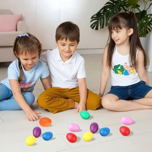 Augshy 14PCS Plastic Egg Shakers Musical Instruments and Maracas for Kids | PEaster Party Shaker Eggs Design,Develops Rhythm And Sound Skills,14 PCS Colorful Egg Maracas Set