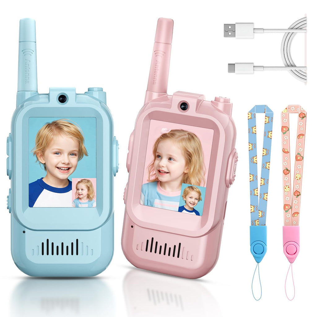 Kids Video Walkie Talkies, 2 Pack Long Range Toy Walkie-Talkie for Kids | Rechargeable, Outdoor Games Toys for Boys Girls Age 3-12, Indoor, Camping, Hiking, Travel, Christmas Birthday Gift(Blue/Pink)
