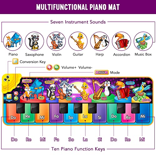 Floor Piano Mat, Musical Educational Keyboard Playmat for Kids Aged 1 2 3+ | Musical Animal Touch Play Toy & Dancing Mat, 25 Music Sounds Sensory Educational Toy, Ideal Gifts for Ages 1-3+ Boys Girls