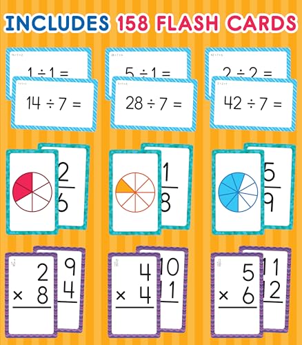 Carson Dellosa 3-Pack Math Flash Cards, Ages 8-12, Multiplication | Division, and Fractions, Math Games, Grade 3-5, Mathematics Practice, 162 cards, Educational Card Set