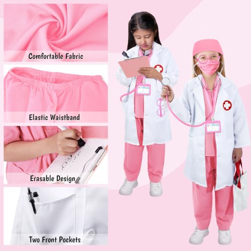 Boutrele 12 PCS Doctor Costume for Kids,Scrubs Nurse Costume for Girls Boys | Kids Doctor Costume,Scrubs with Lab Coat,Career Day Costumes for Kids,Halloween Costume,Educational Pretend Play Doctor Kits