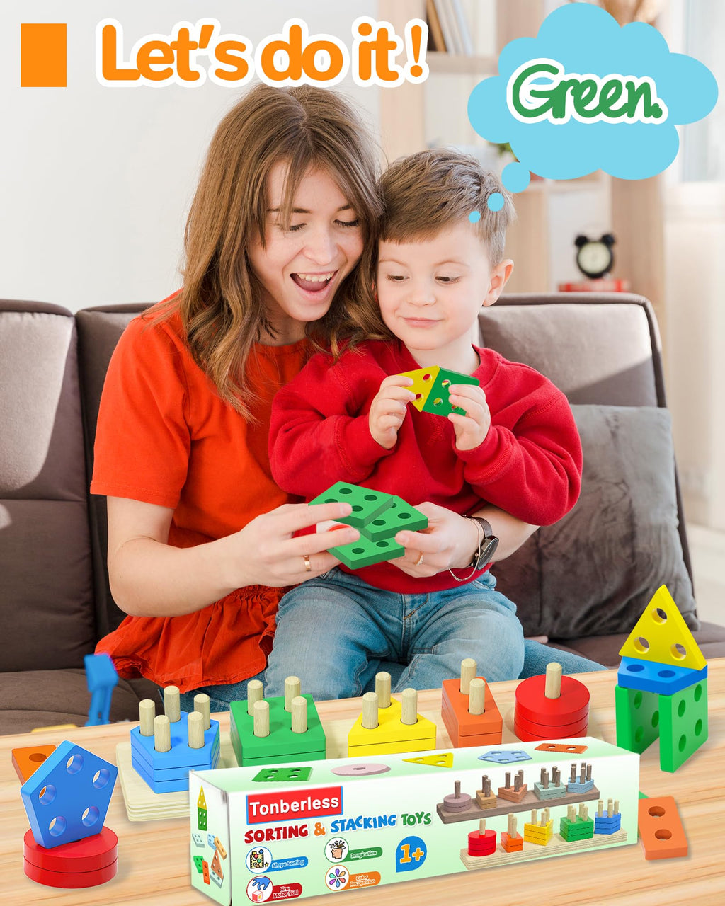 Montessori Toys for 1 2 3 Year Old Boy Girl, Toddler Learning Toys Gifts | Montessori Sensory Toys, Toddler Toy 2-3, Boy Girl Birthday Gifts, Wooden Block, Puzzle, Shape Sorter, Toddler Activities