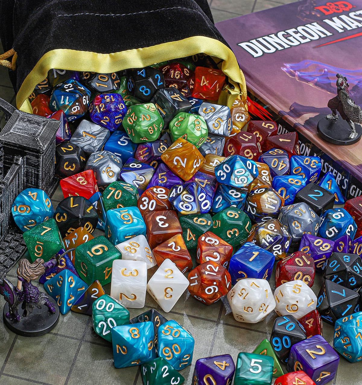 CiaraQ 182pcs Polyhedral Dice Set for Dungeon and Dragons MTG Table Games | 26 Role-Playing Dice Sets for D&D with Storage Bag. 7 dice each (D4-D20), Classic Numbers, Ages 14+