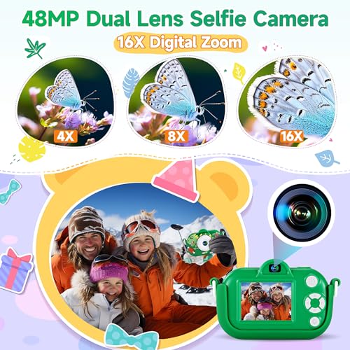 Kids Camera Boys Toys for 3 4 5 6 7 8 9 Years Old Boys, 48MP Dual Lens Kids Digital Camera Christmas Birthday Gifts, 1080P HD Video Selfie Toddler Camera with 32G SD Card