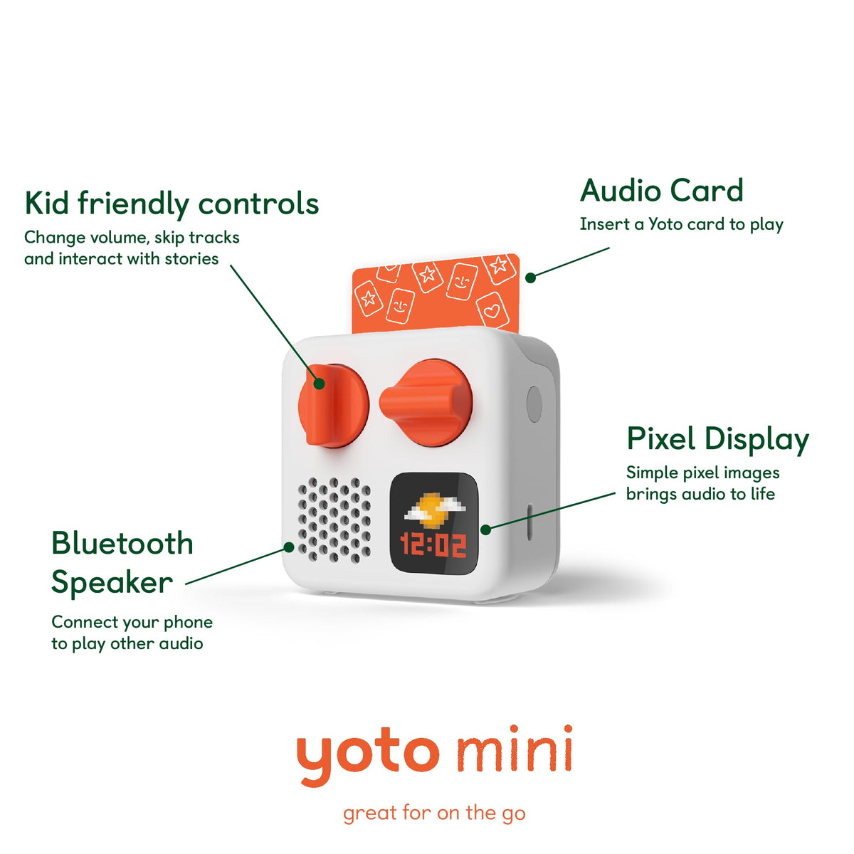Yoto Mini (2024 Edition) - Portable Kids Audio Player, Ages 3-12 | MP3 player | screen-free audio | stories, music & sleep sounds | gift for kids | ok-to-wake clock | alarm | up to 14h battery