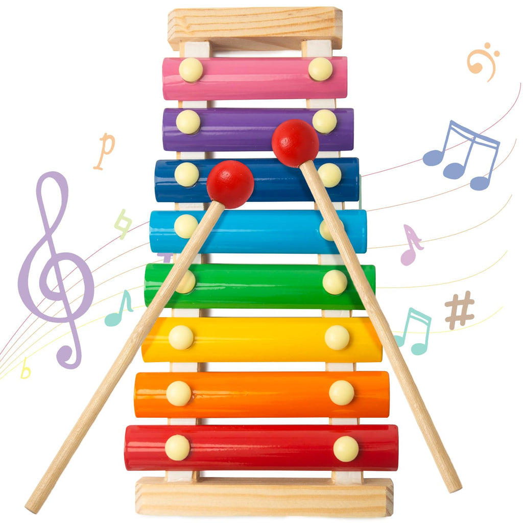 MCPINKY Xylophone for Kids with 2 Mallets, Wooden, Rainbow | Baby Xylophone, Musical Instruments Toy for Toddlers, Birthday Party Favors